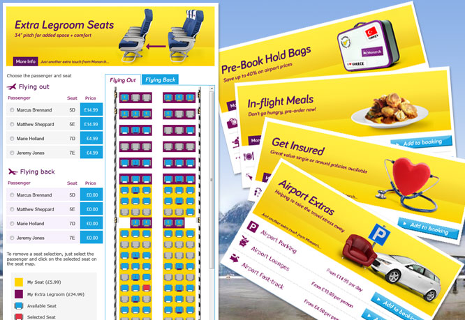Monarch Airlines booking path upsell